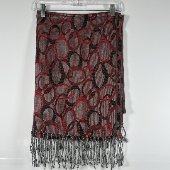 Pashmina Red & Black Geometric Print Silk Pashmina Blend Scarf Fringe Wrap 22x70 - Picture 1 of 5